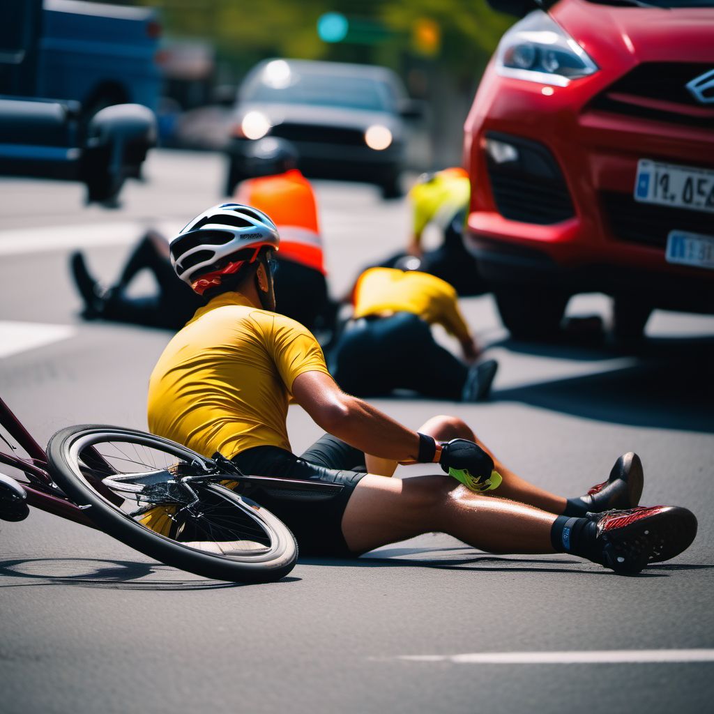 Unspecified pedal cyclist injured in collision with other nonmotor vehicle in traffic accident digital illustration