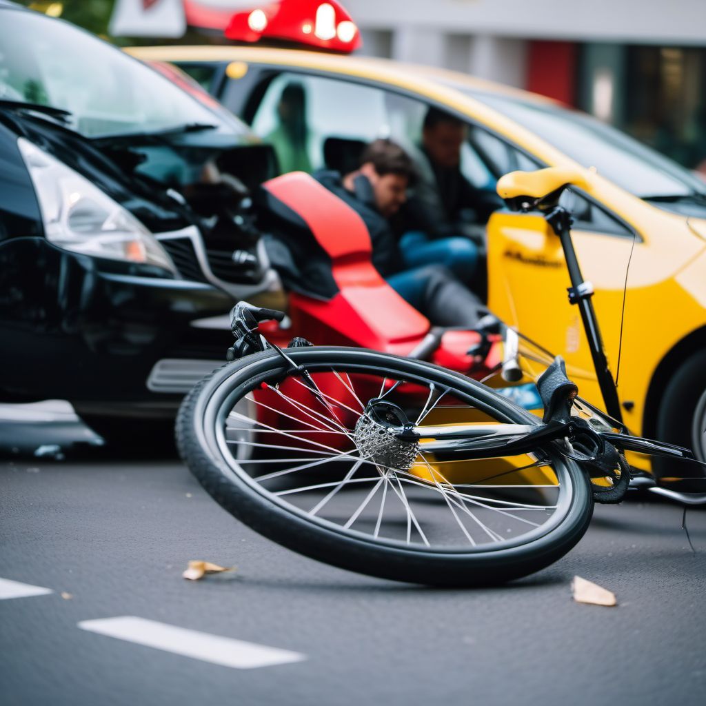 Pedal cycle driver injured in collision with fixed or stationary object in nontraffic accident digital illustration