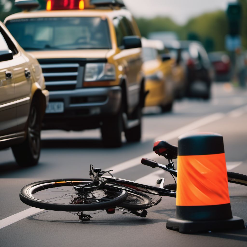 Pedal cycle passenger injured in collision with fixed or stationary object in nontraffic accident digital illustration