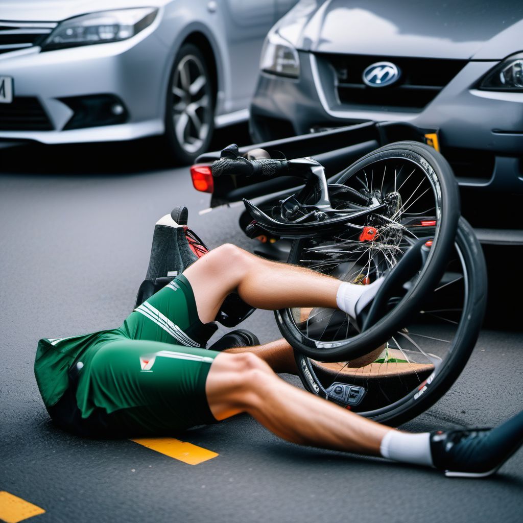 Pedal cycle driver injured in collision with fixed or stationary object in traffic accident digital illustration