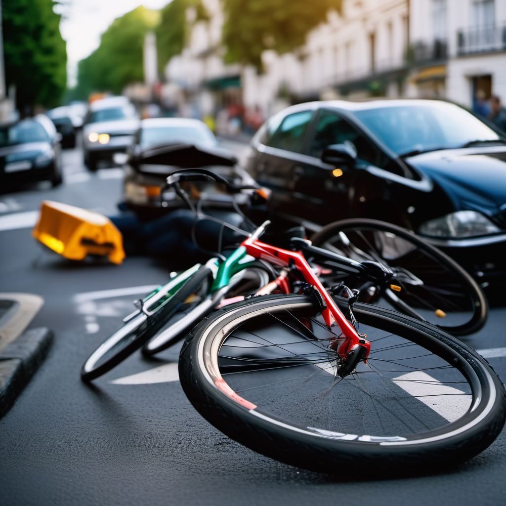 Pedal cycle passenger injured in collision with fixed or stationary object in traffic accident digital illustration