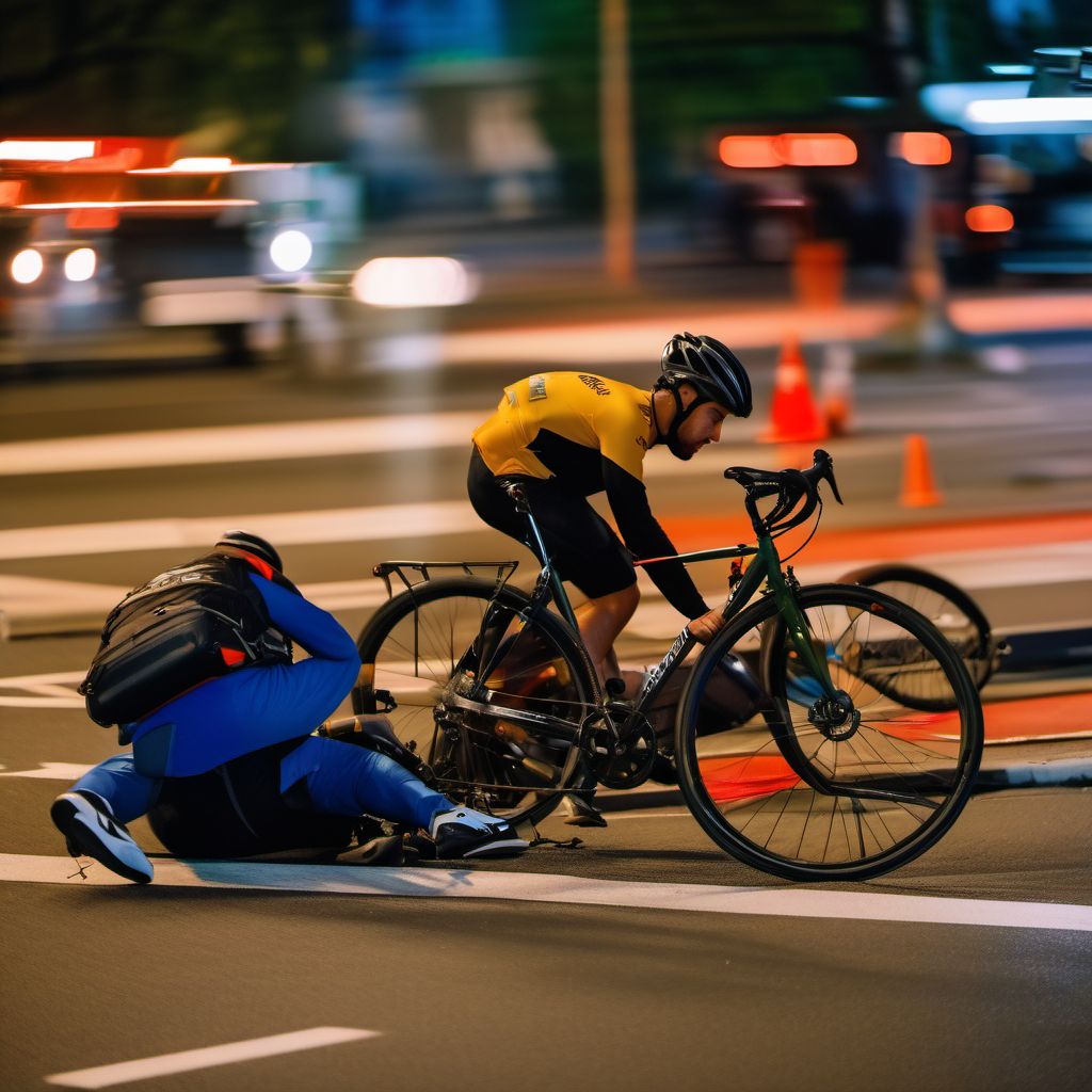 Pedal cycle driver injured in noncollision transport accident in nontraffic accident digital illustration