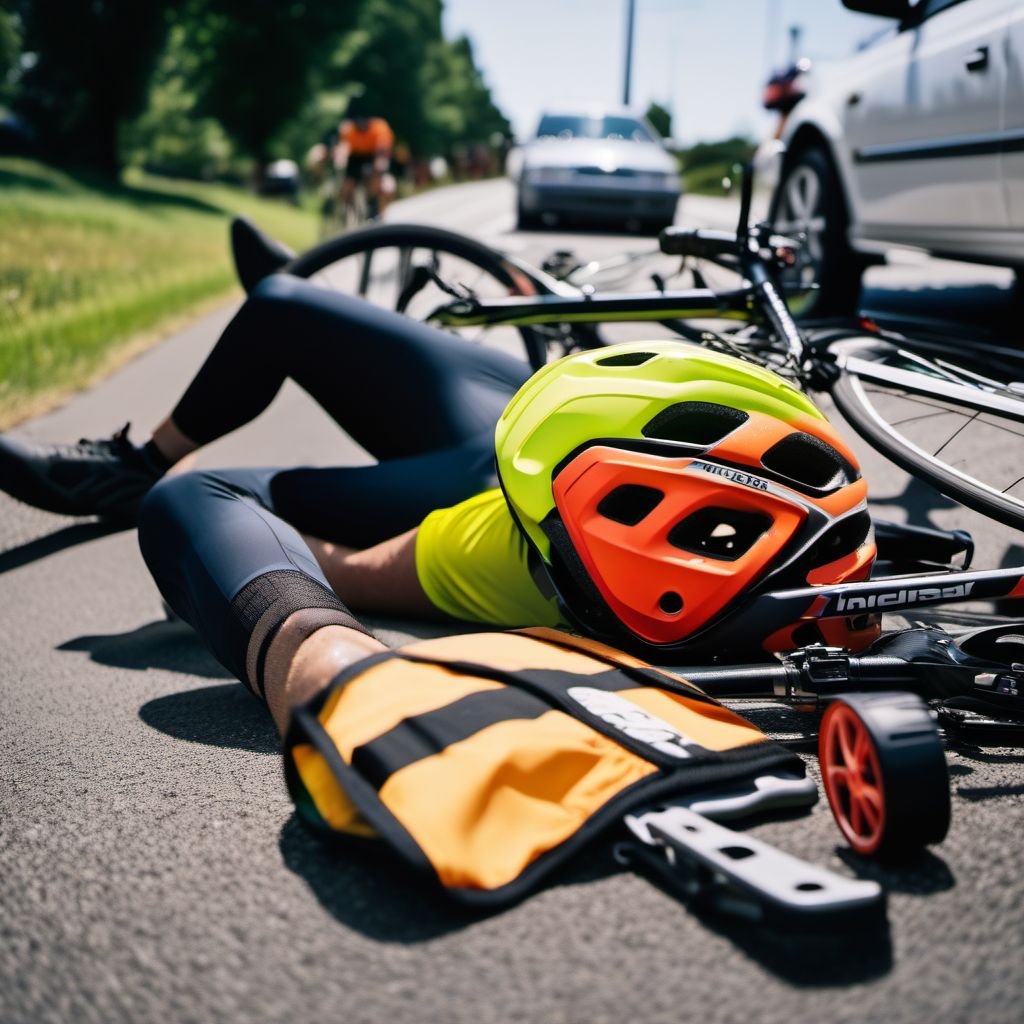 Unspecified pedal cyclist injured in noncollision transport accident in nontraffic accident digital illustration