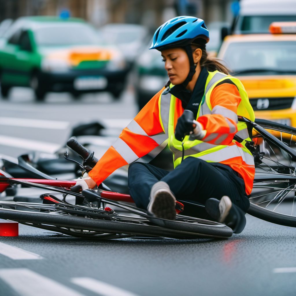 Pedal cycle passenger injured in noncollision transport accident in traffic accident digital illustration