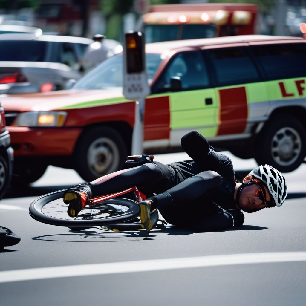 Unspecified pedal cyclist injured in noncollision transport accident in traffic accident digital illustration