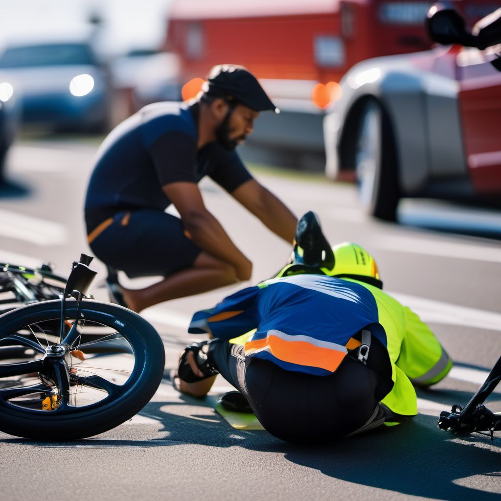 Pedal cycle driver injured in collision with other motor vehicles in nontraffic accident digital illustration