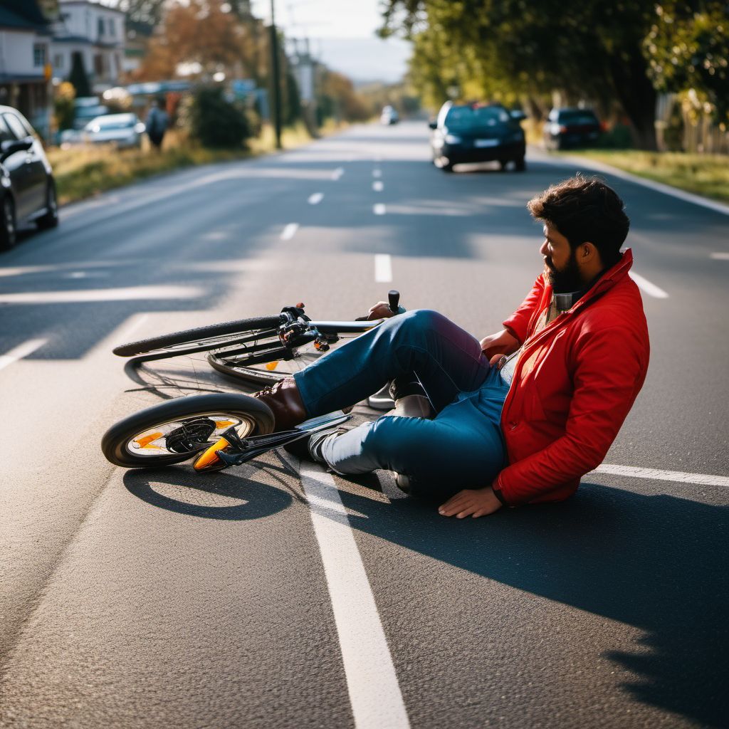 Pedal cycle passenger injured in collision with other motor vehicles in nontraffic accident digital illustration