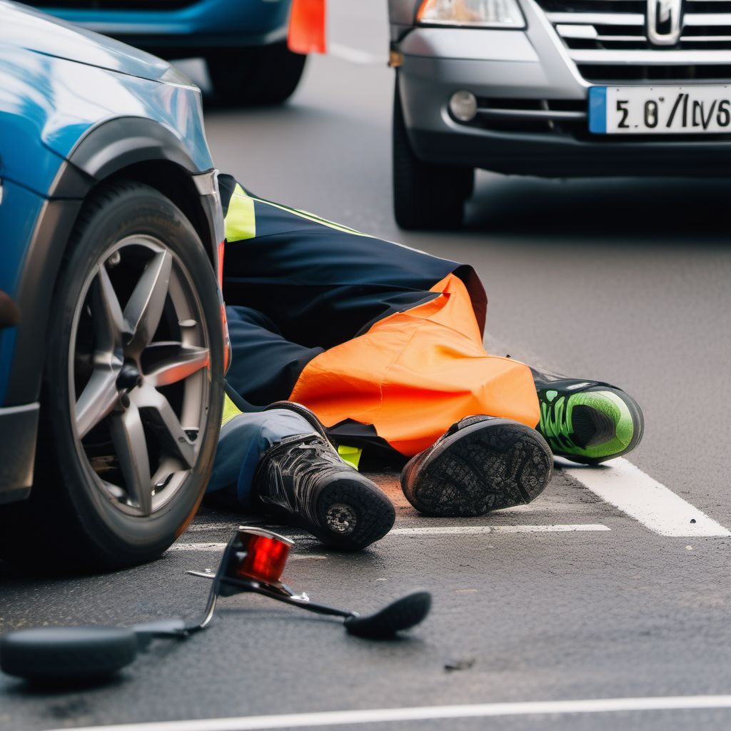 Unspecified pedal cyclist injured in collision with unspecified motor vehicles in nontraffic accident digital illustration