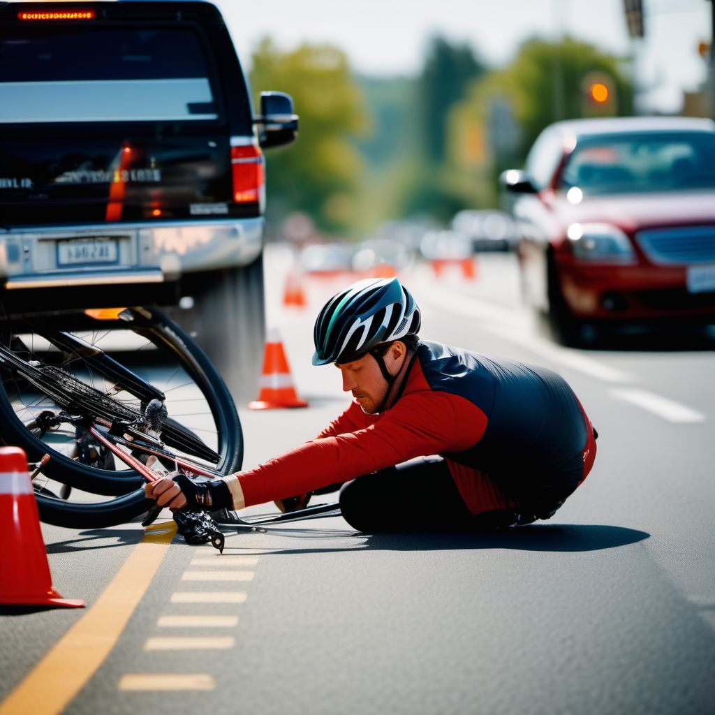 Pedal cyclist (driver) (passenger) injured in unspecified nontraffic accident digital illustration