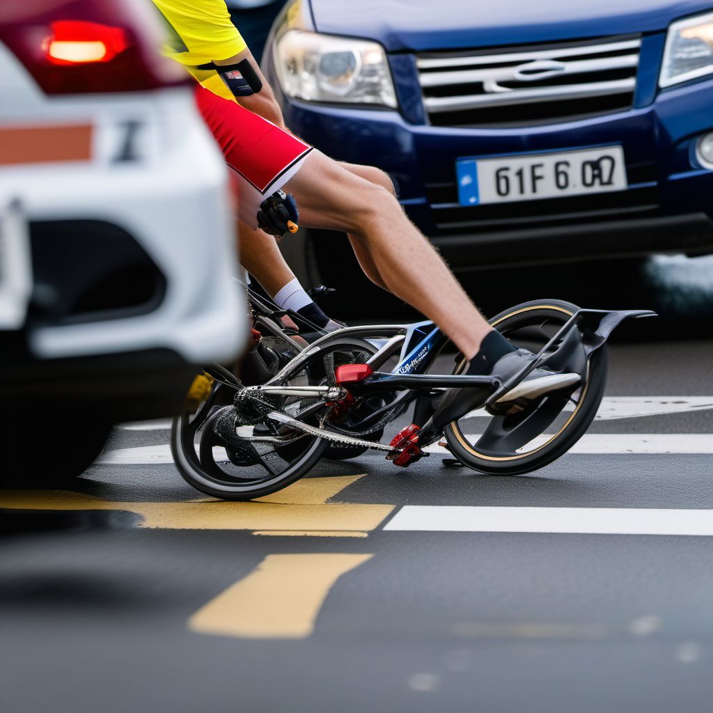 Unspecified pedal cyclist injured in collision with other and unspecified motor vehicles in traffic accident digital illustration