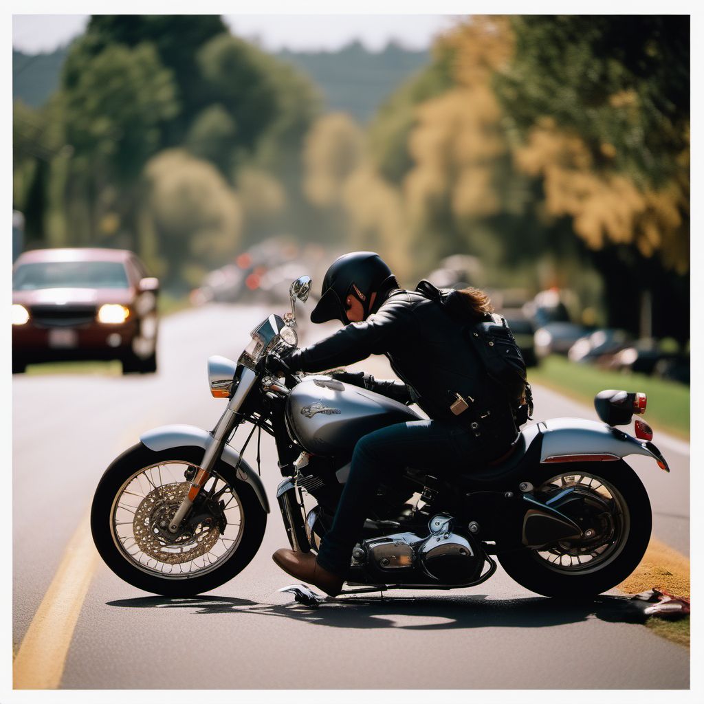 Motorcycle rider injured in collision with pedestrian or animal digital illustration