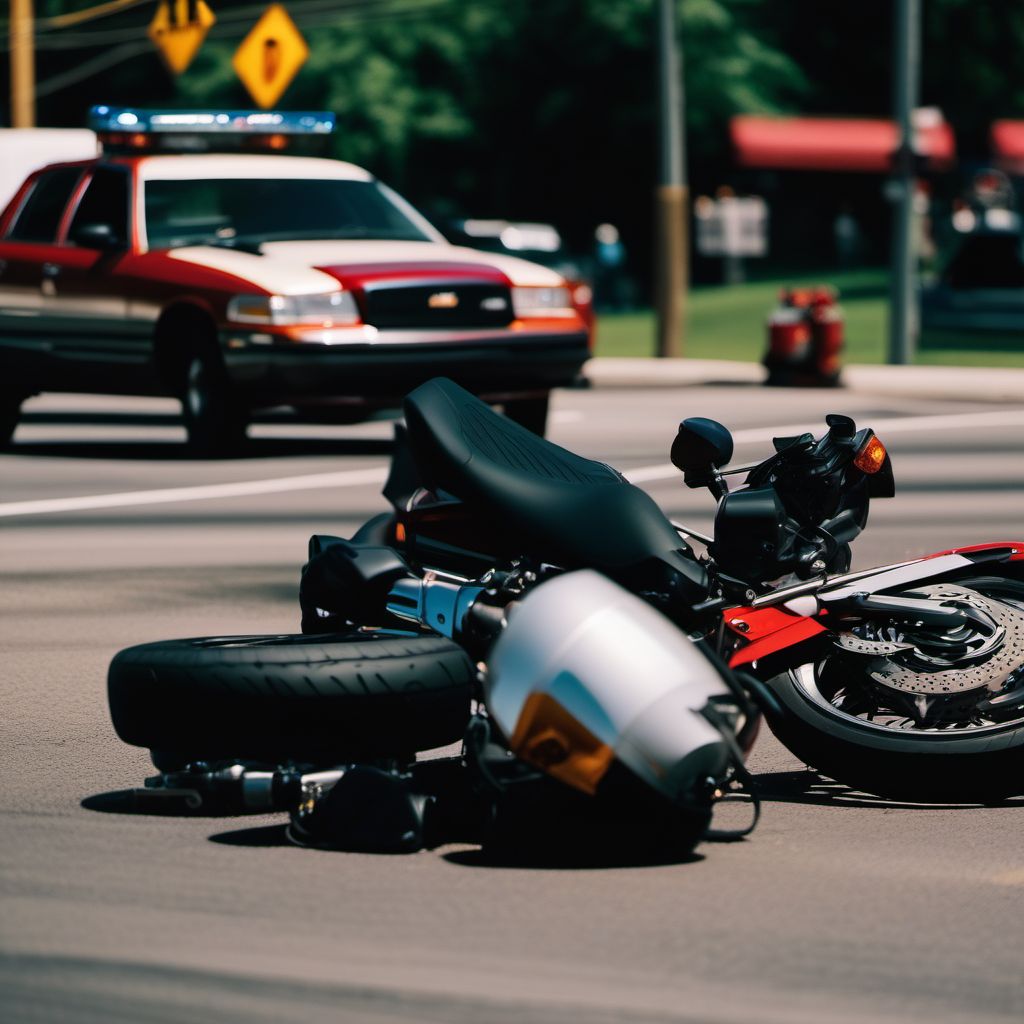 Unspecified motorcycle rider injured in collision with other nonmotor vehicle in nontraffic accident digital illustration