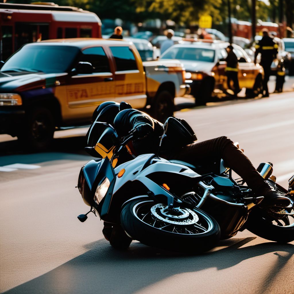 Person boarding or alighting a motorcycle injured in noncollision transport accident digital illustration