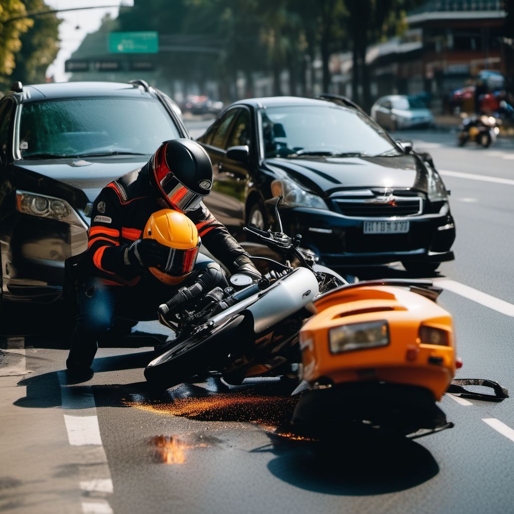 Motorcycle rider (driver) (passenger) injured in other specified transport accidents digital illustration