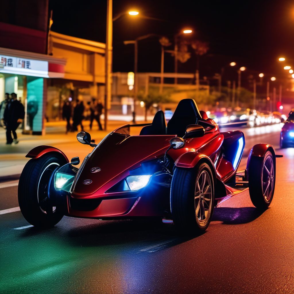 Passenger in three-wheeled motor vehicle injured in collision with pedestrian or animal in nontraffic accident digital illustration