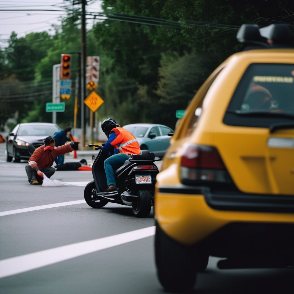 Person on outside of three-wheeled motor vehicle injured in collision with pedestrian or animal in nontraffic accident digital illustration