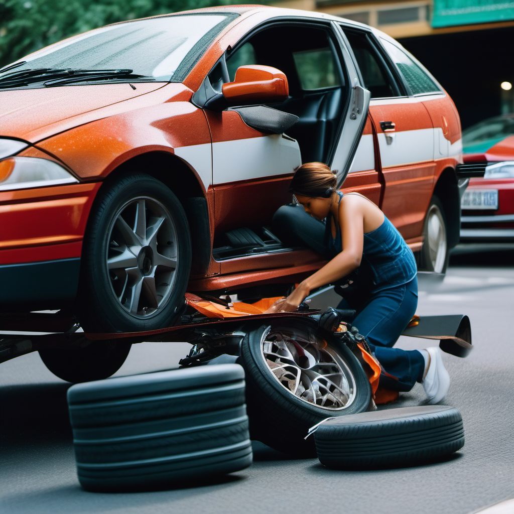 Person boarding or alighting a three-wheeled motor vehicle injured in collision with pedestrian or animal digital illustration