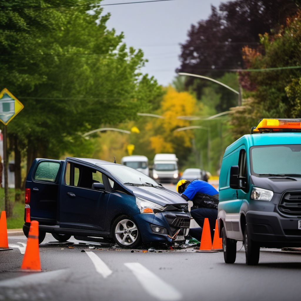 Occupant of three-wheeled motor vehicle injured in collision with car, pick-up truck or van digital illustration