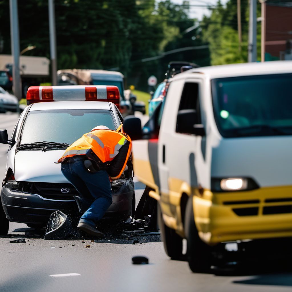 Person on outside of three-wheeled motor vehicle injured in collision with car, pick-up truck or van in nontraffic accident digital illustration