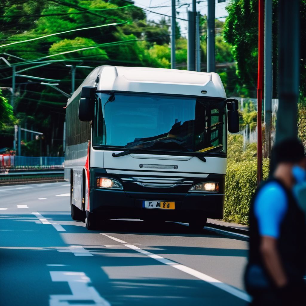 Occupant of three-wheeled motor vehicle injured in collision with heavy transport vehicle or bus digital illustration