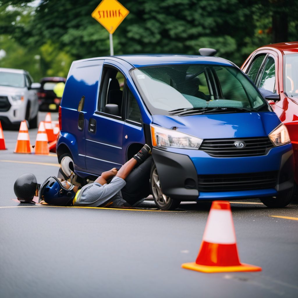 Person on outside of three-wheeled motor vehicle injured in collision with other nonmotor vehicle in nontraffic accident digital illustration