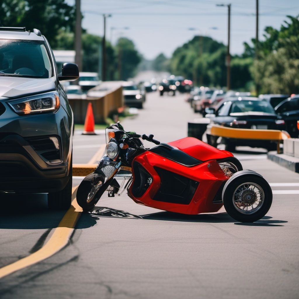 Person boarding or alighting a three-wheeled motor vehicle injured in collision with other nonmotor vehicle digital illustration