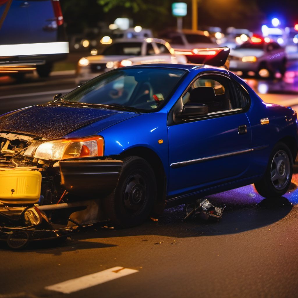 Driver of three-wheeled motor vehicle injured in collision with other nonmotor vehicle in traffic accident digital illustration