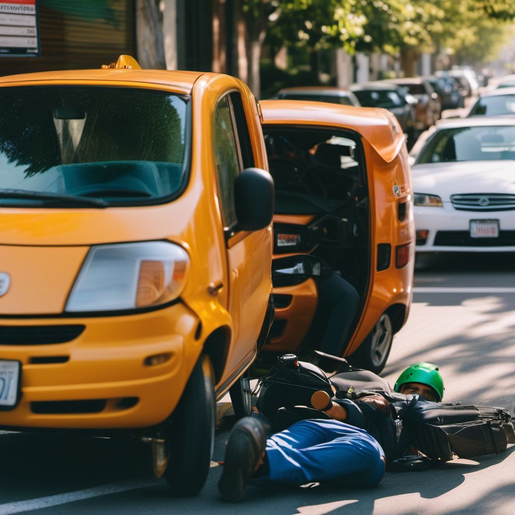 Person on outside of three-wheeled motor vehicle injured in collision with fixed or stationary object in nontraffic accident digital illustration