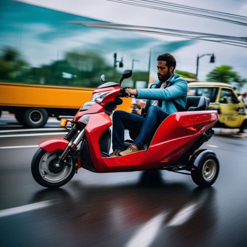 Passenger in three-wheeled motor vehicle injured in noncollision transport accident in traffic accident digital illustration