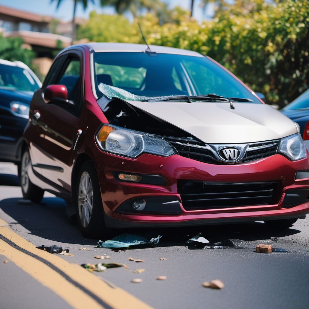 Unspecified occupant of three-wheeled motor vehicle injured in collision with other and unspecified motor vehicles in nontraffic accident digital illustration