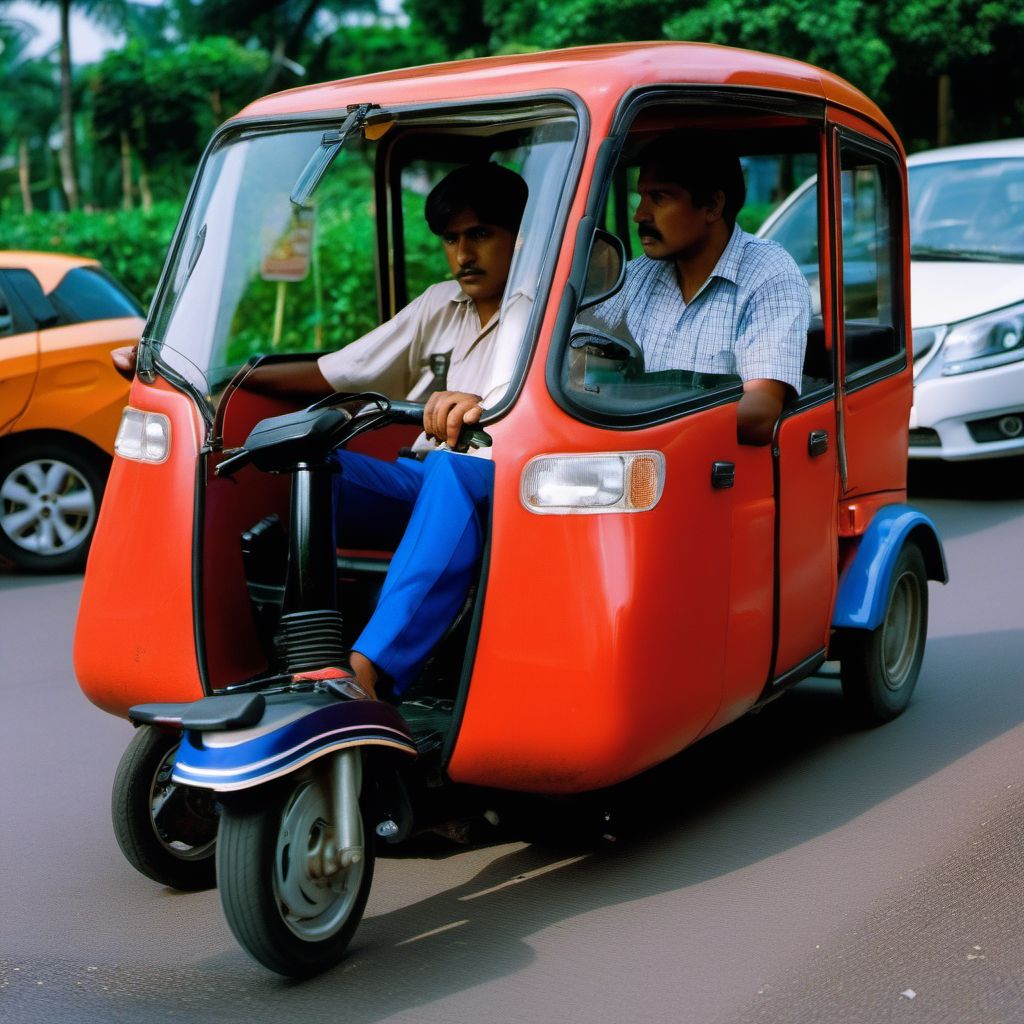 Occupant (driver) (passenger) of three-wheeled motor vehicle injured in other specified transport accidents digital illustration