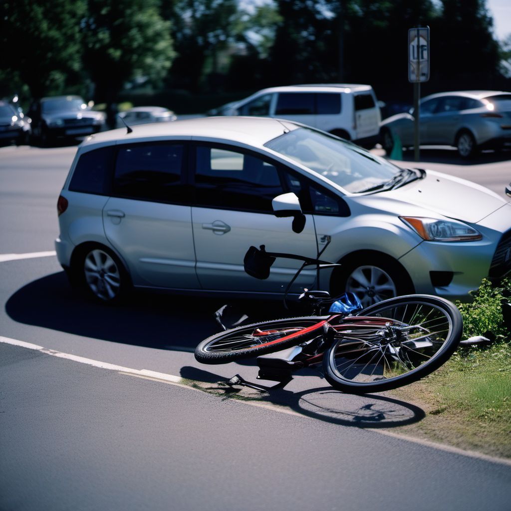 Car occupant injured in collision with pedal cycle digital illustration