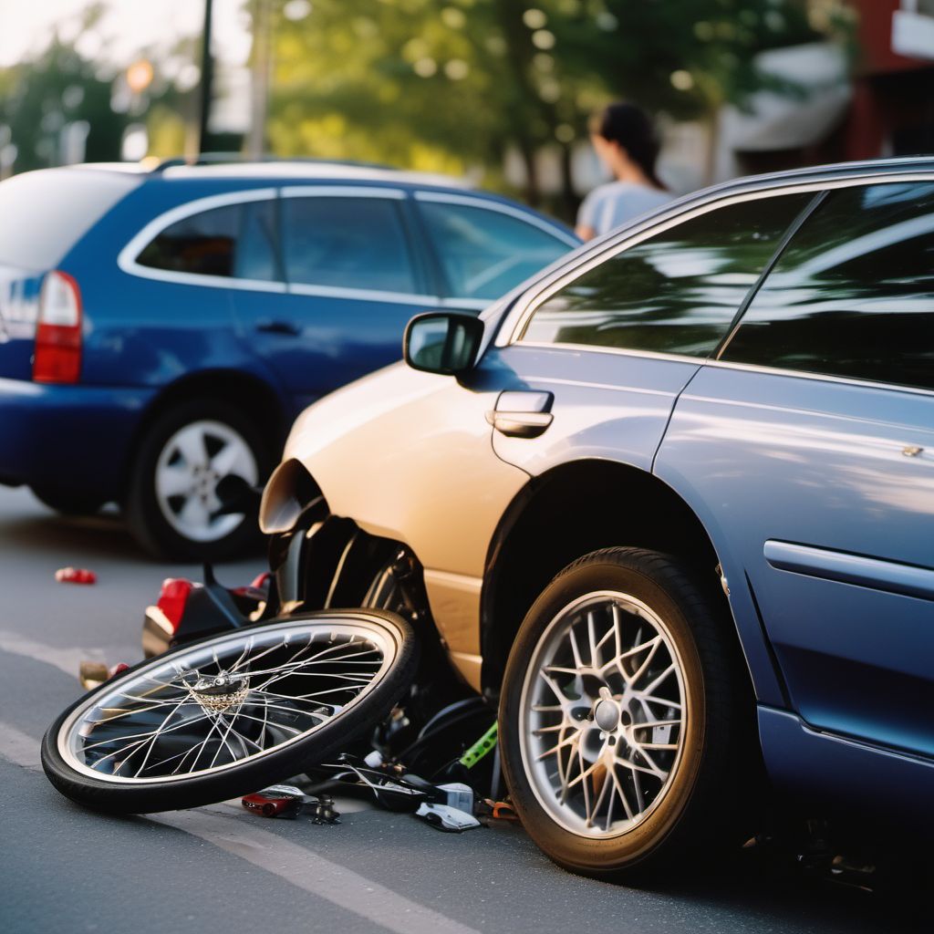 Unspecified car occupant injured in collision with pedal cycle in nontraffic accident digital illustration