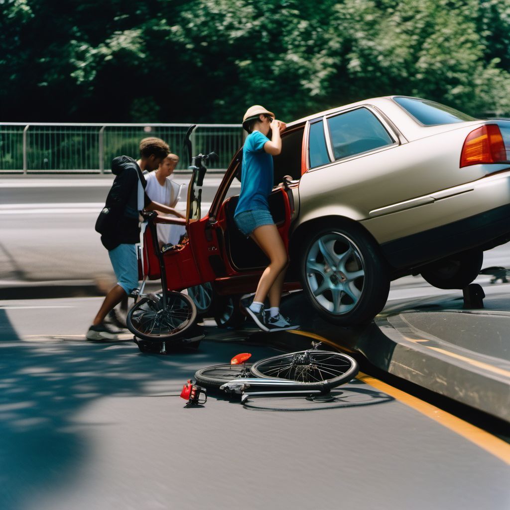 Person boarding or alighting a car injured in collision with pedal cycle digital illustration