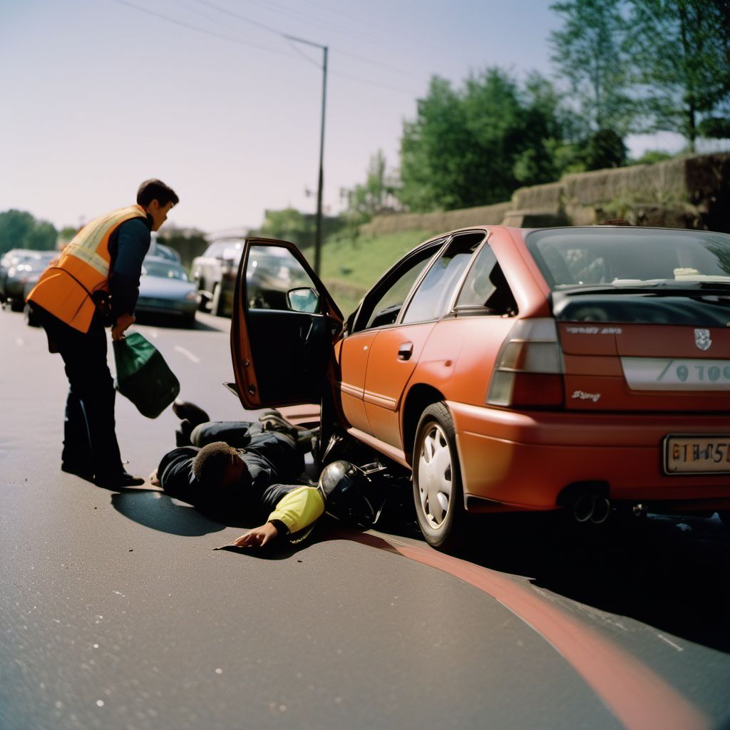 Person boarding or alighting a car injured in collision with two- or three-wheeled motor vehicle digital illustration