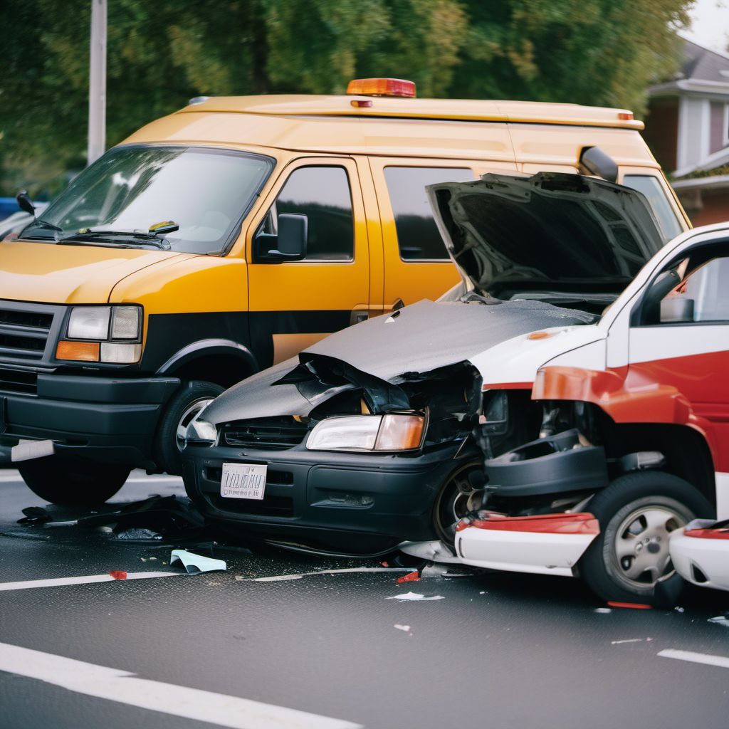 Car driver injured in collision with van in nontraffic accident digital illustration