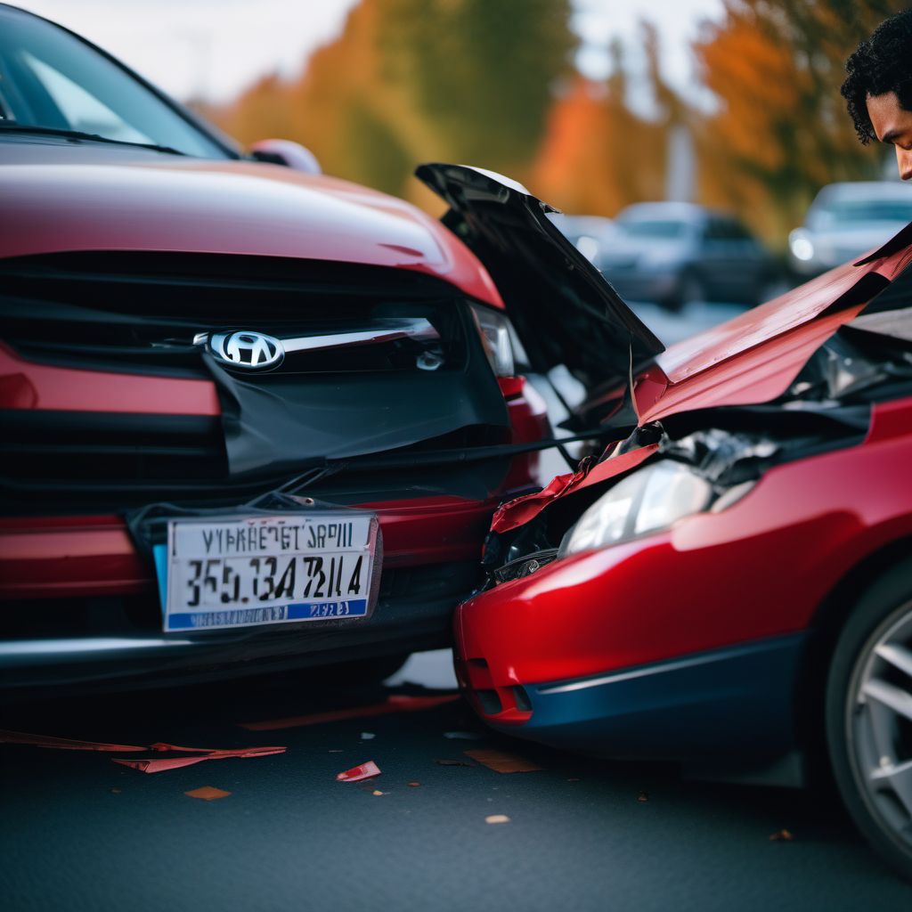 Person on outside of car injured in collision with other type car in nontraffic accident digital illustration