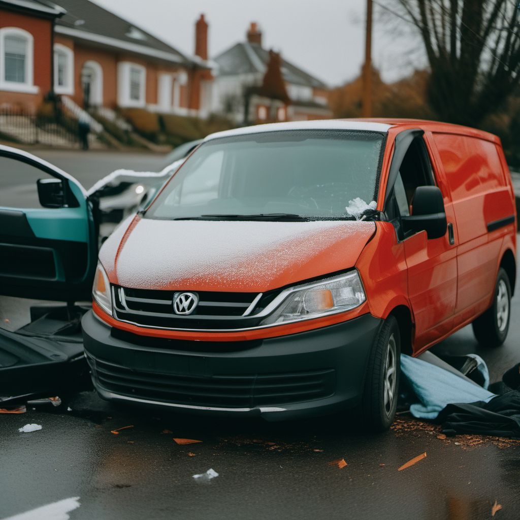 Person on outside of car injured in collision with van in nontraffic accident digital illustration