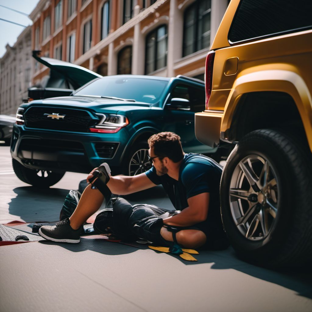 Person boarding or alighting a car injured in collision with sport utility vehicle digital illustration