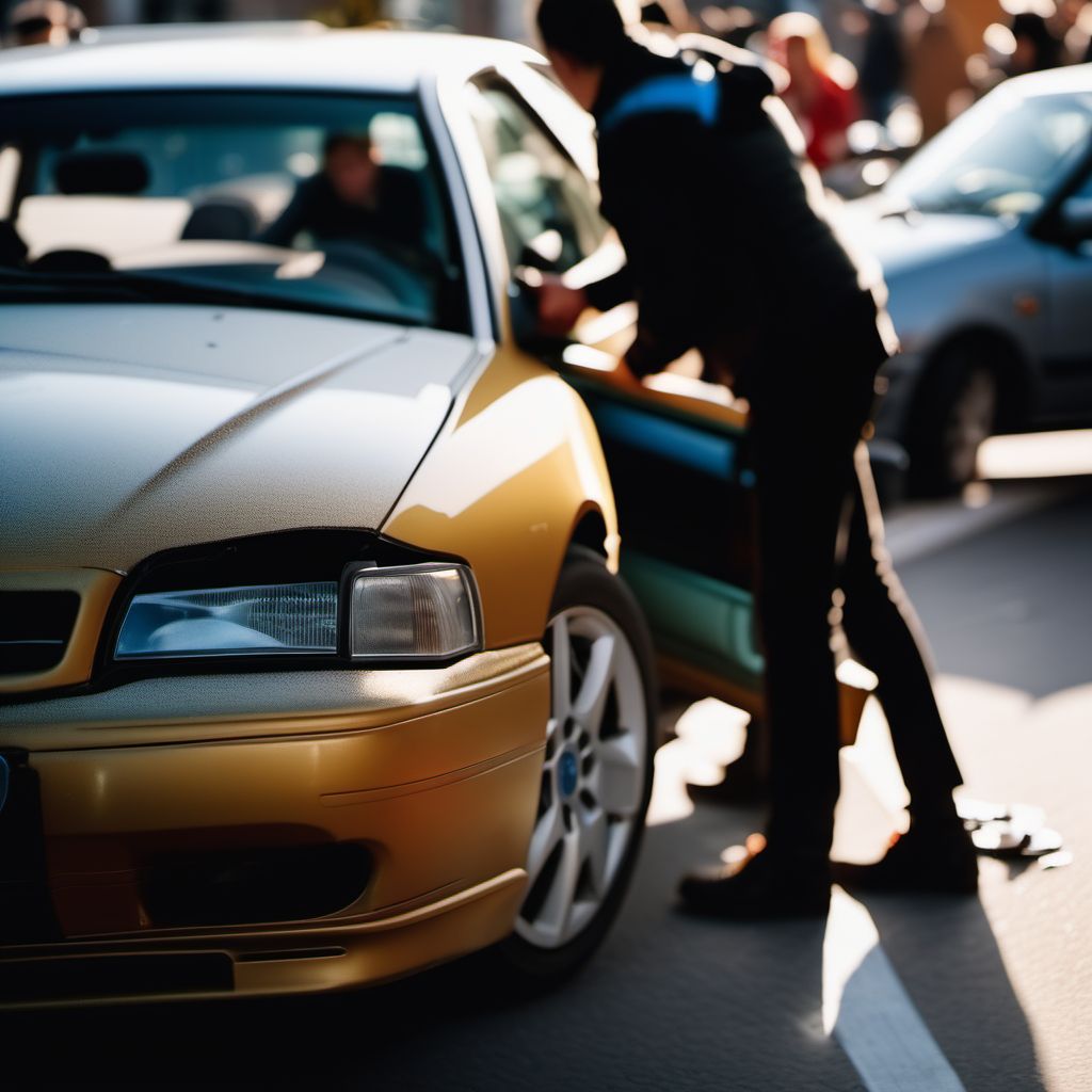 Person boarding or alighting a car injured in collision with other type car digital illustration