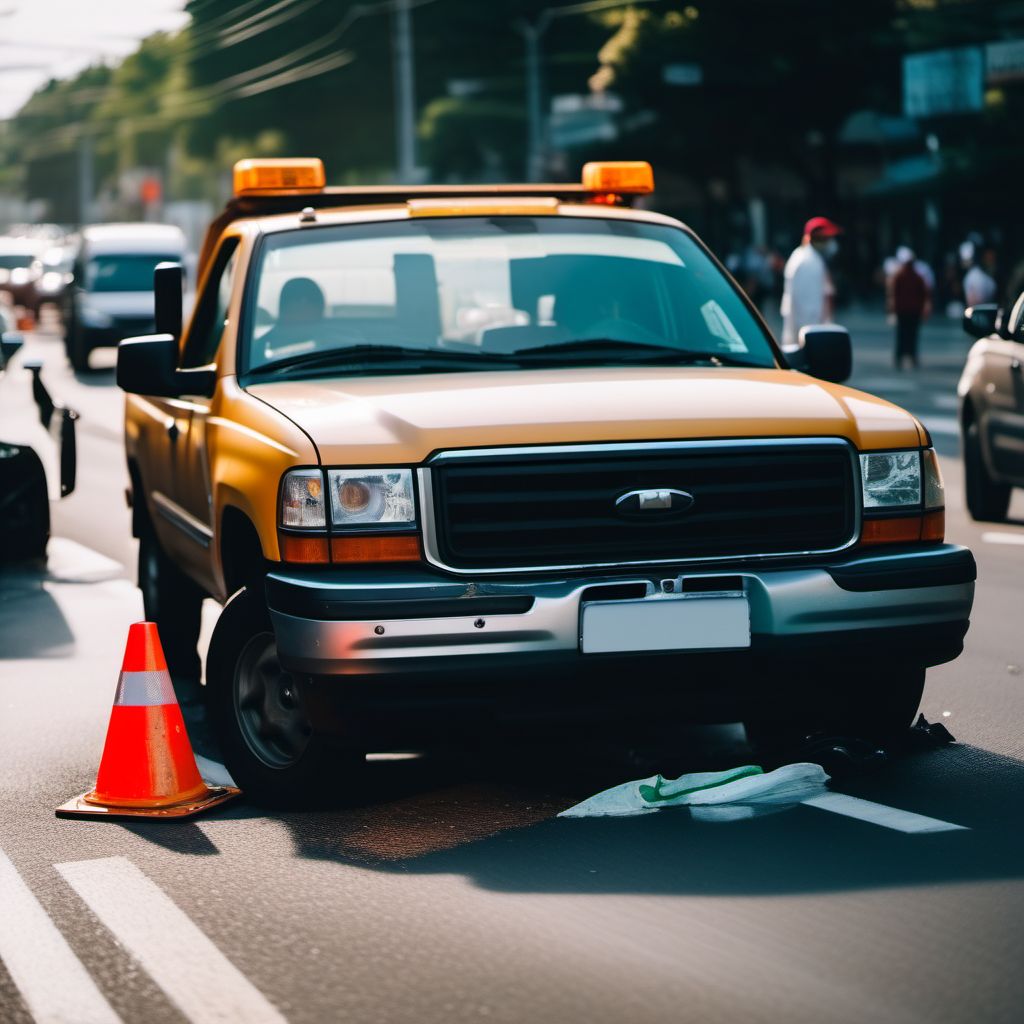 Car driver injured in collision with car, pick-up truck or van in traffic accident digital illustration