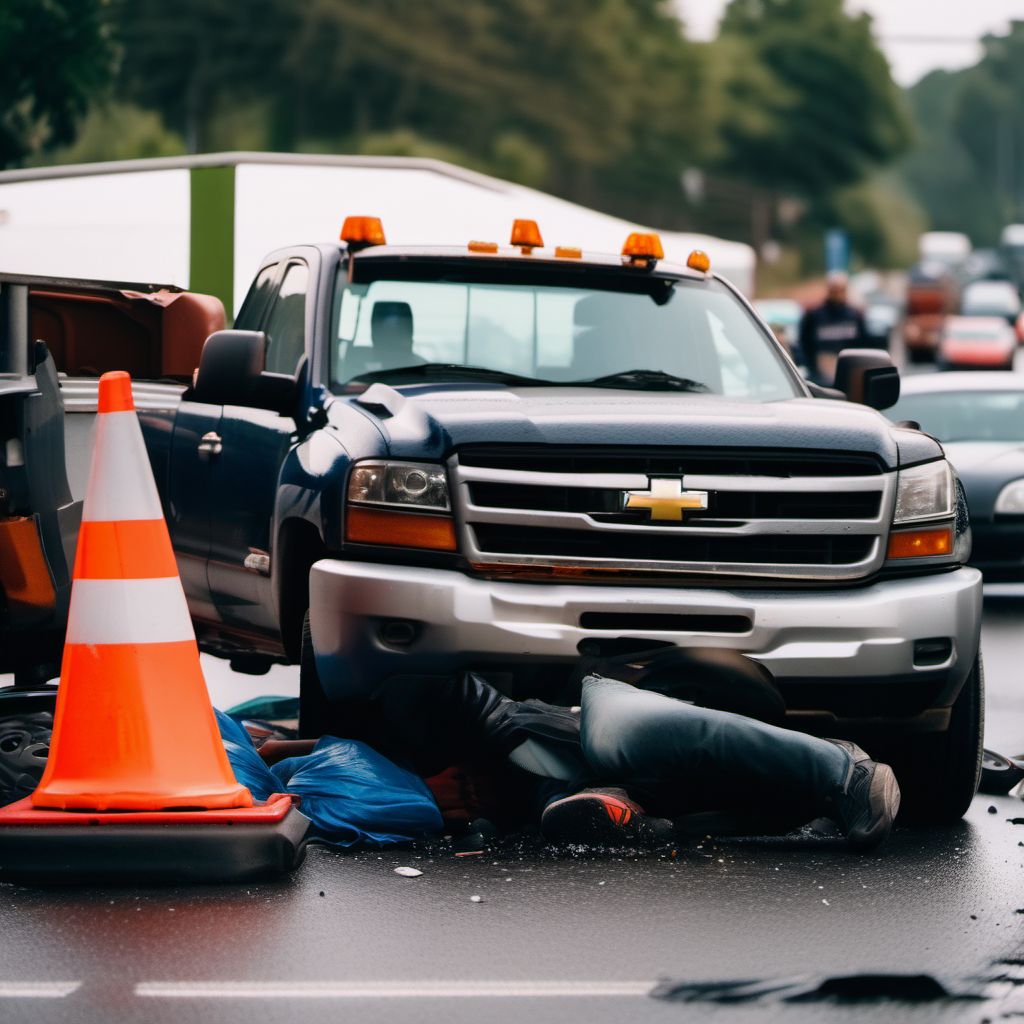 Car driver injured in collision with pick-up truck in traffic accident digital illustration