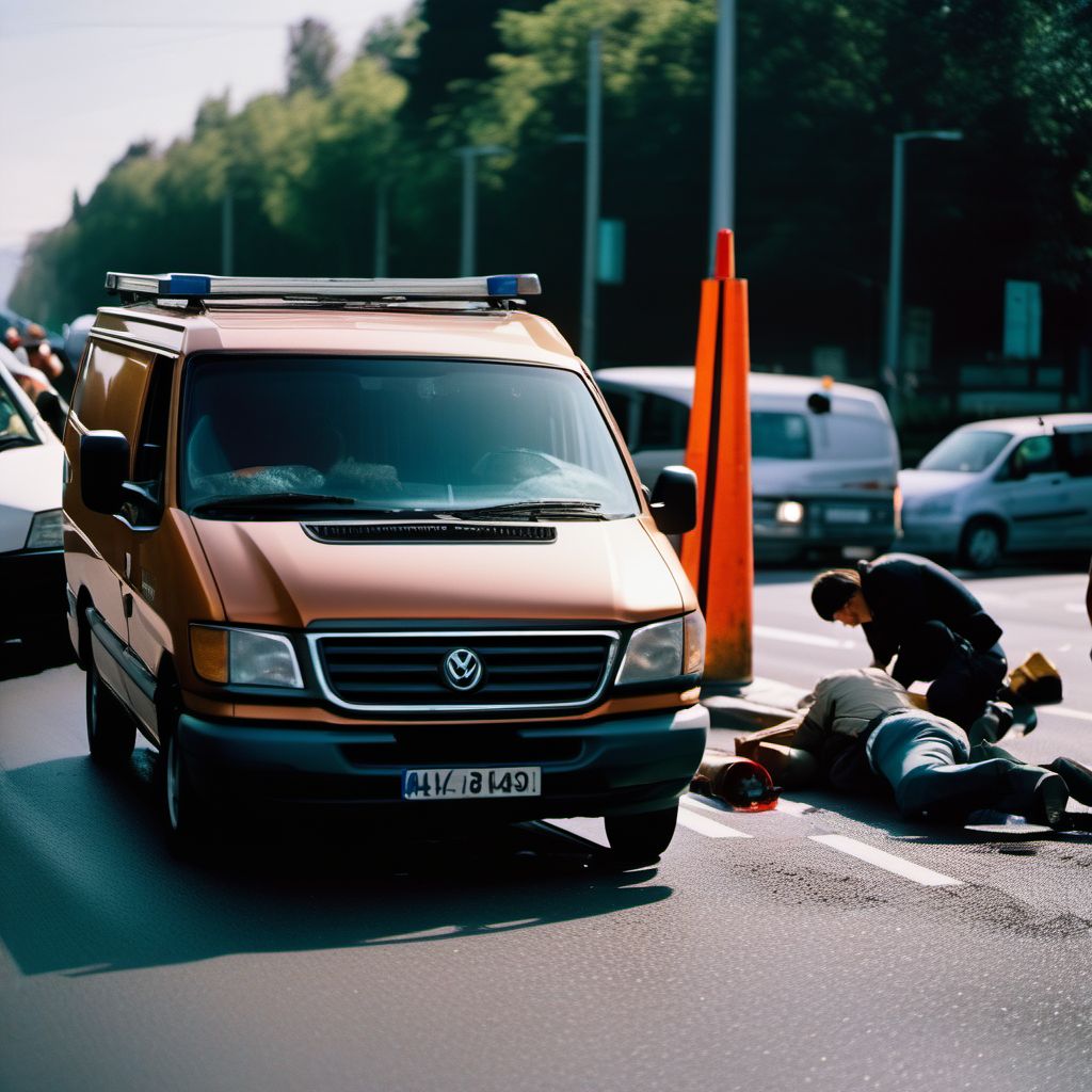 Car passenger injured in collision with van in traffic accident digital illustration