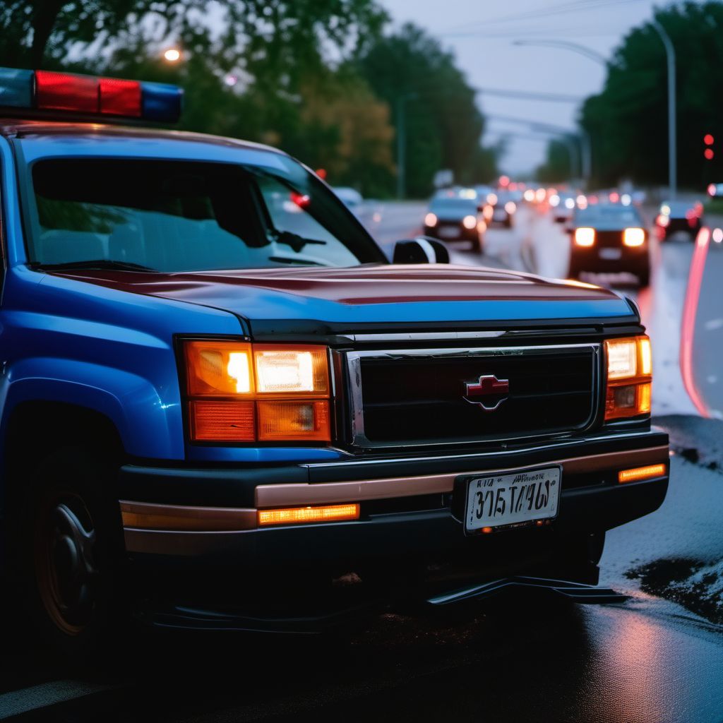 Unspecified car occupant injured in collision with car, pick-up truck or van in traffic accident digital illustration