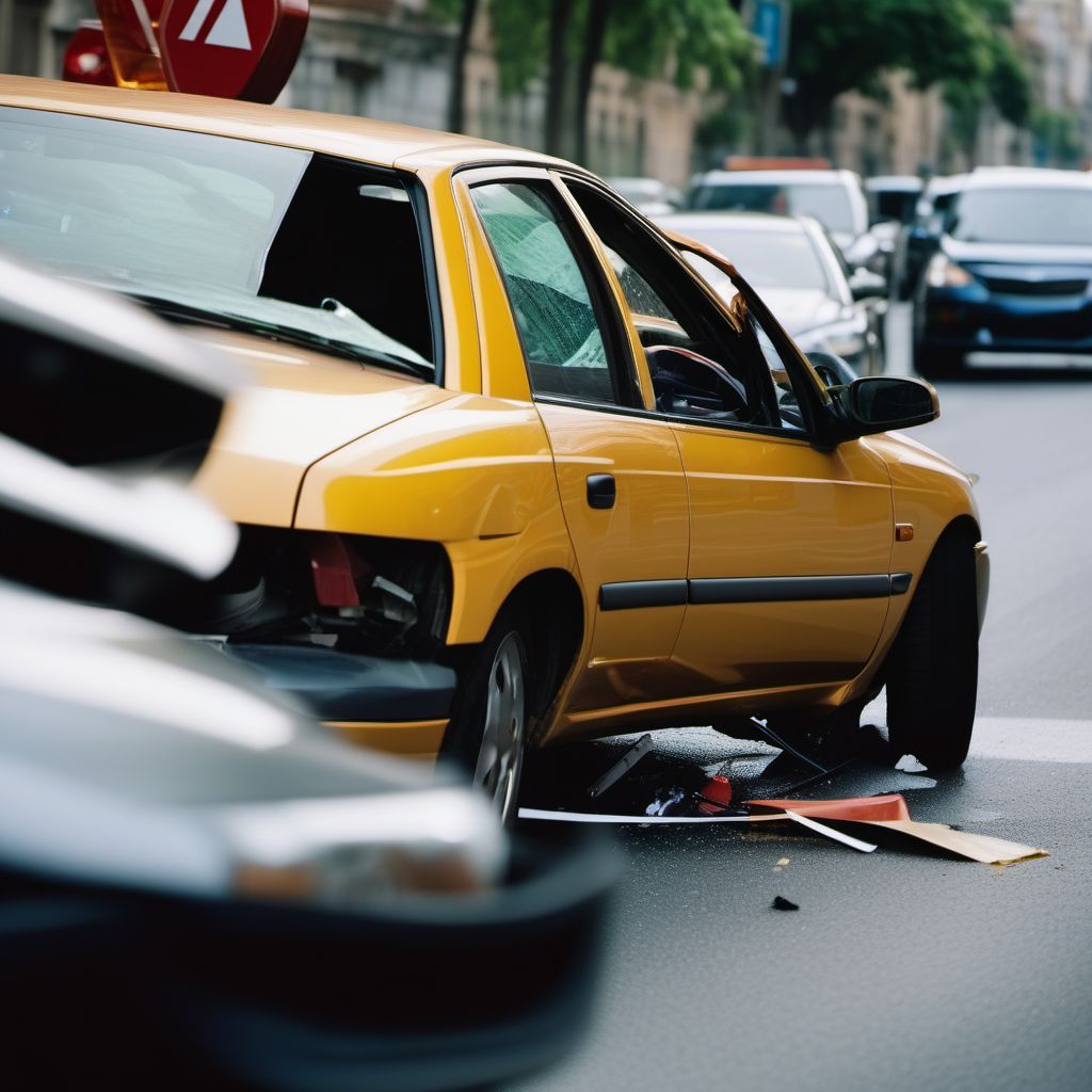 Unspecified car occupant injured in collision with other type car in traffic accident digital illustration