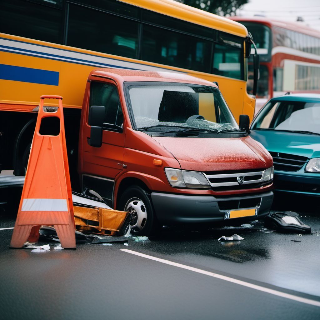 Unspecified car occupant injured in collision with heavy transport vehicle or bus in nontraffic accident digital illustration