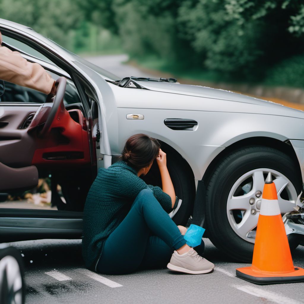 Person on outside of car injured in collision with fixed or stationary object in nontraffic accident digital illustration