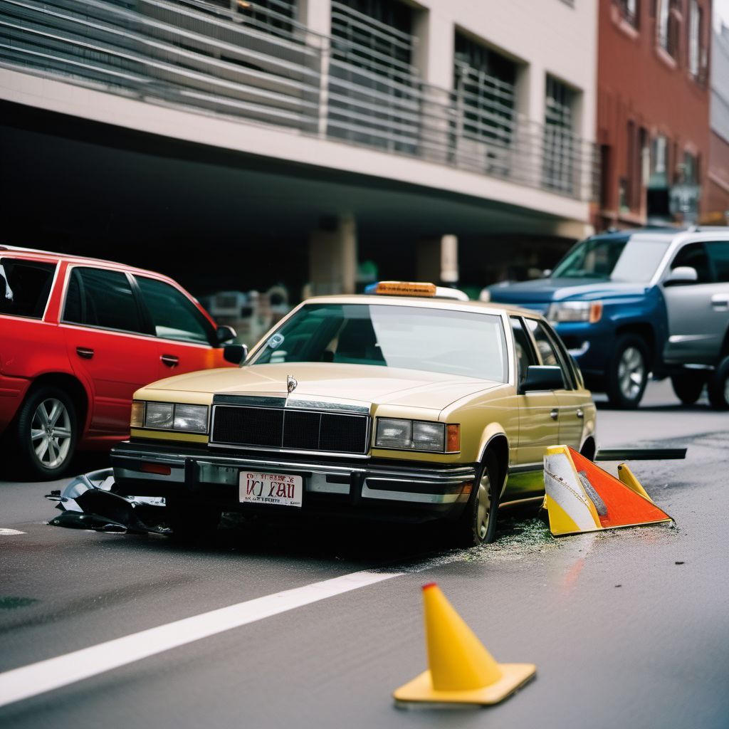 Unspecified car occupant injured in collision with fixed or stationary object in nontraffic accident digital illustration