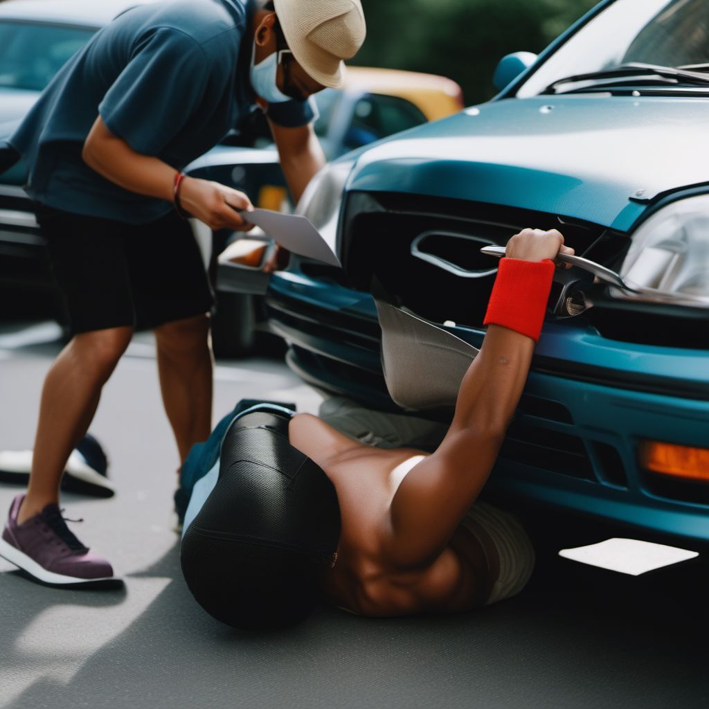 Person boarding or alighting a car injured in collision with fixed or stationary object digital illustration