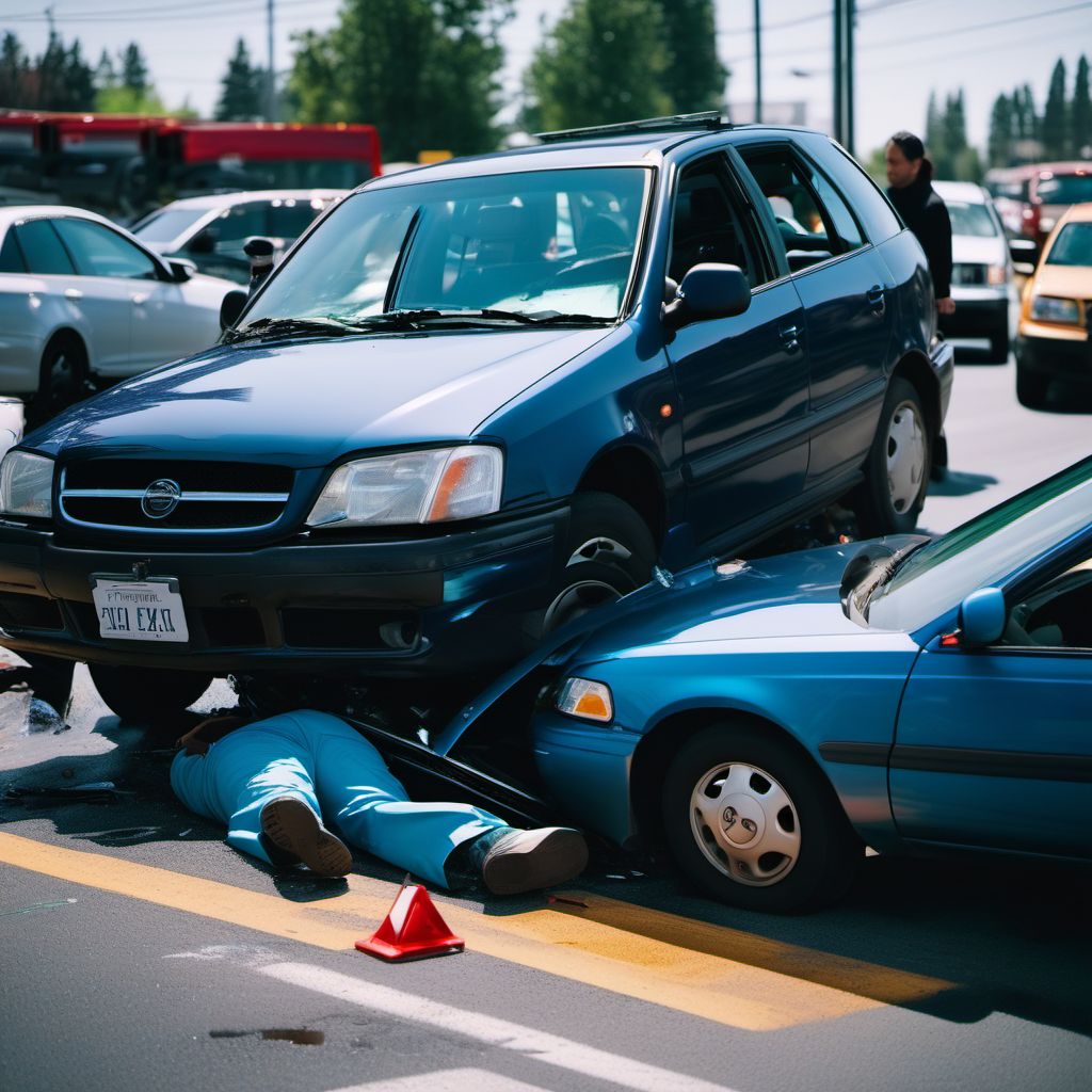 Car driver injured in noncollision transport accident in traffic accident digital illustration